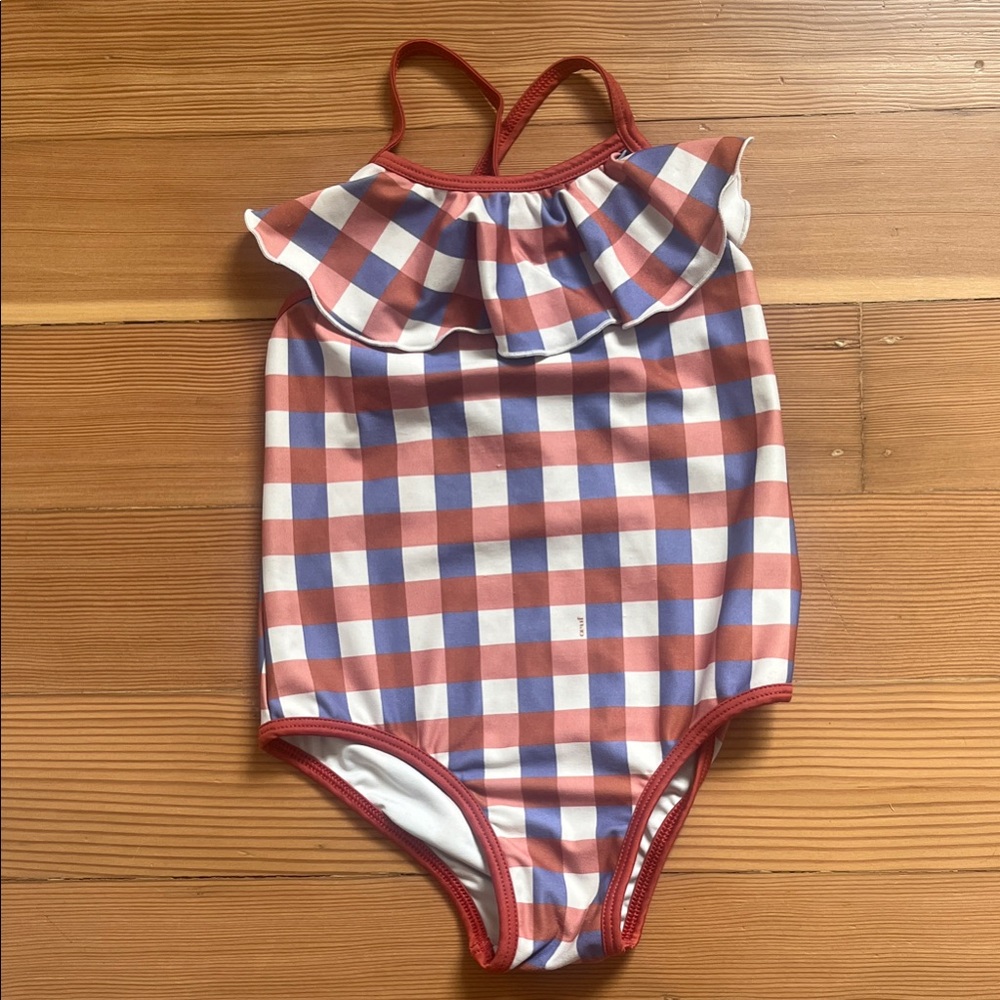Oeuf Red & Blue Gingham Ruffle One-Piece Swimsuit